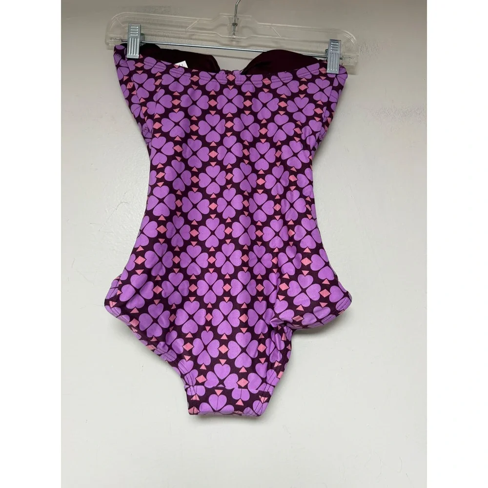 Kate Spade Purple Spade Flower Cutout One Piece Swimsuit XS‎ Bandeau  Strap